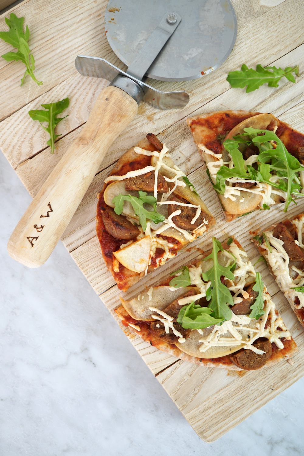 Apple Arugula Pita Pizza Sliced