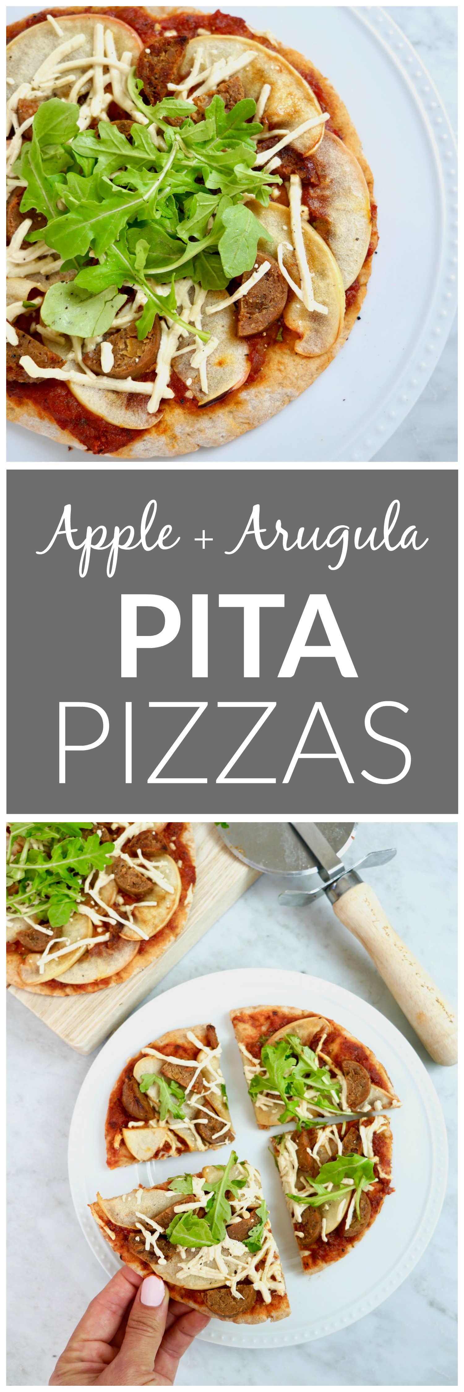 Apple + Arugula Pita Pizzas - vegan