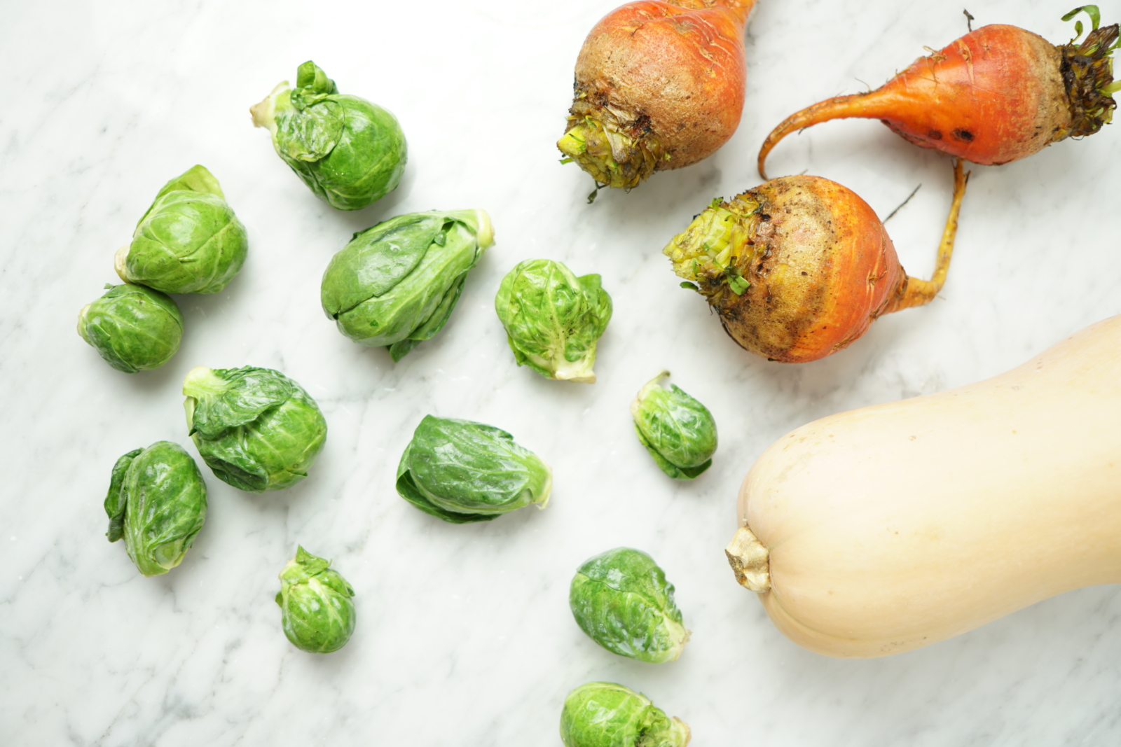 thanksgiving vegetables - brussels sprouts, butternut squash, beets