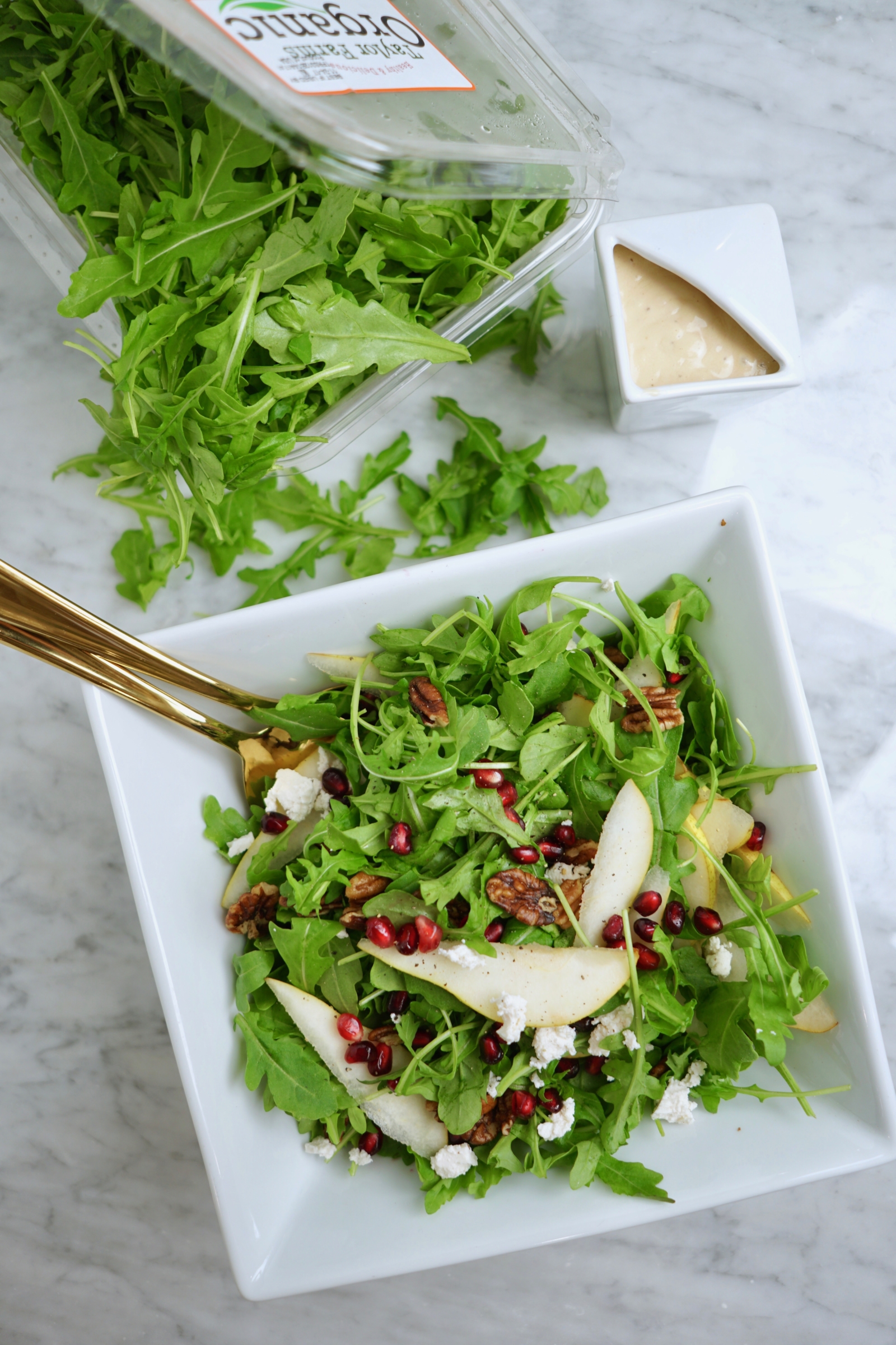 Pear Pomegranate Pecan Arugula Salad