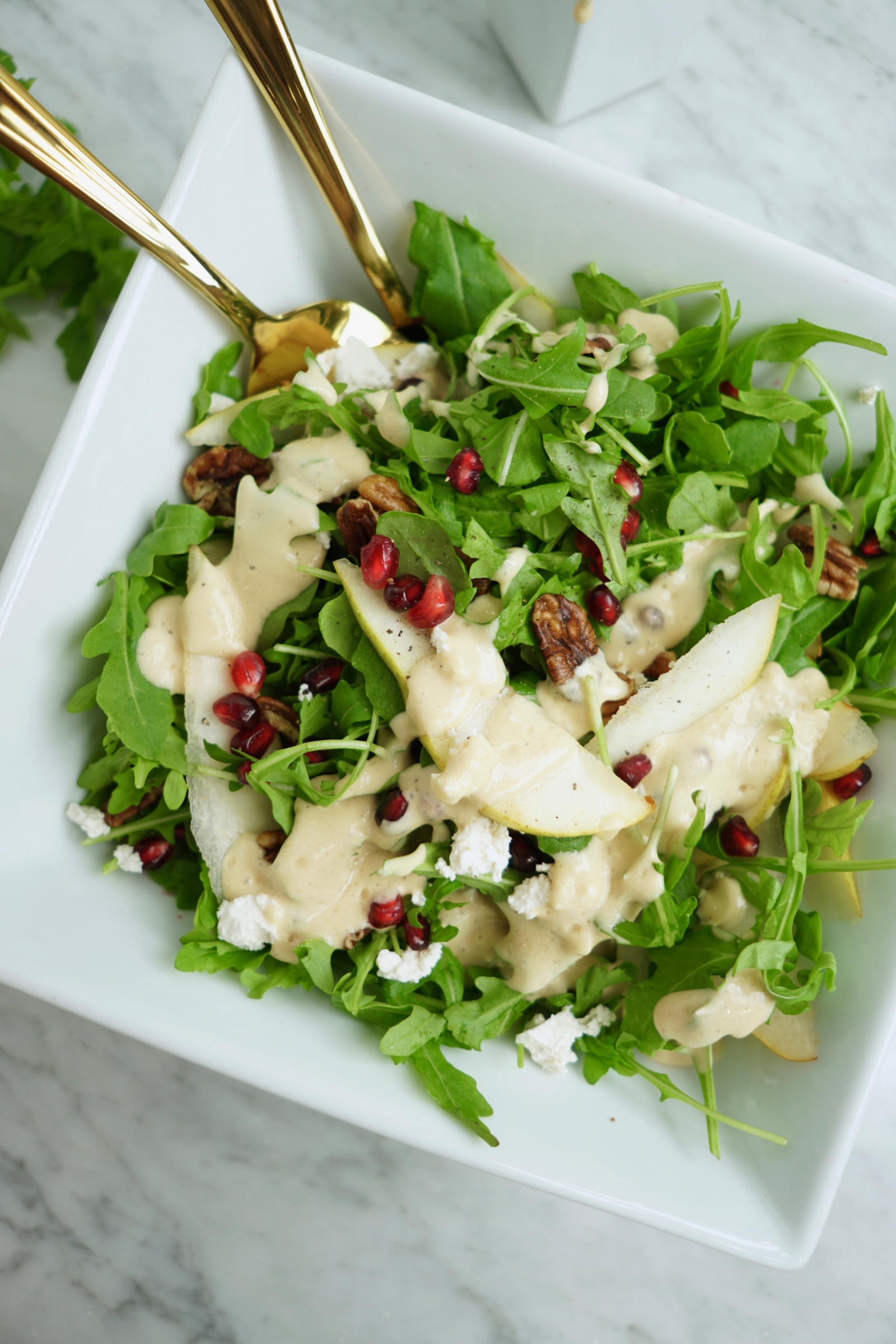 Pear Pomegranate Pecan Arugula Salad