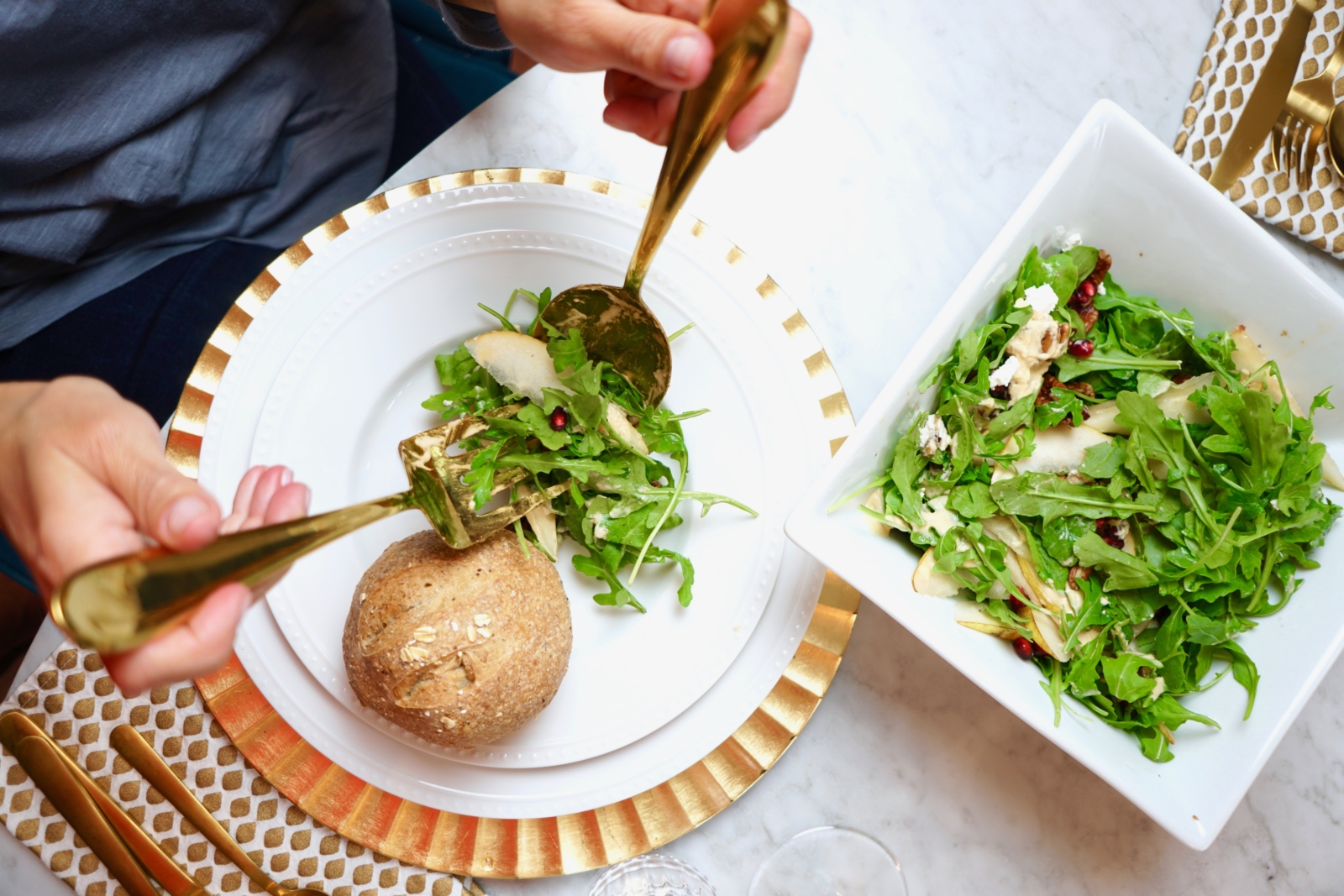Pear Pomegranate Pecan Arugula Salad