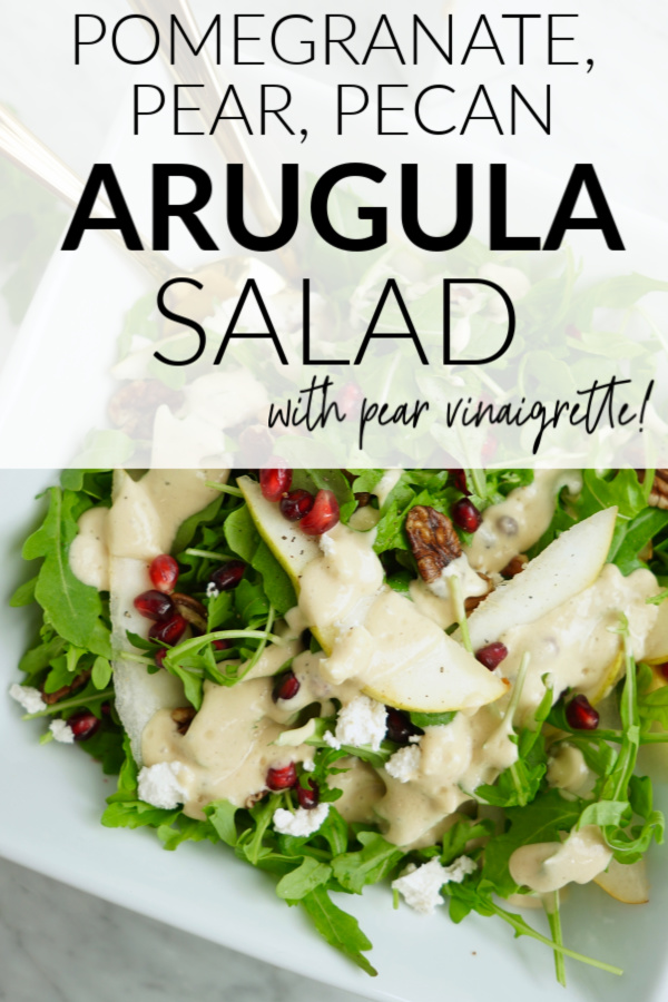 pear, pom, pecan arugula salad