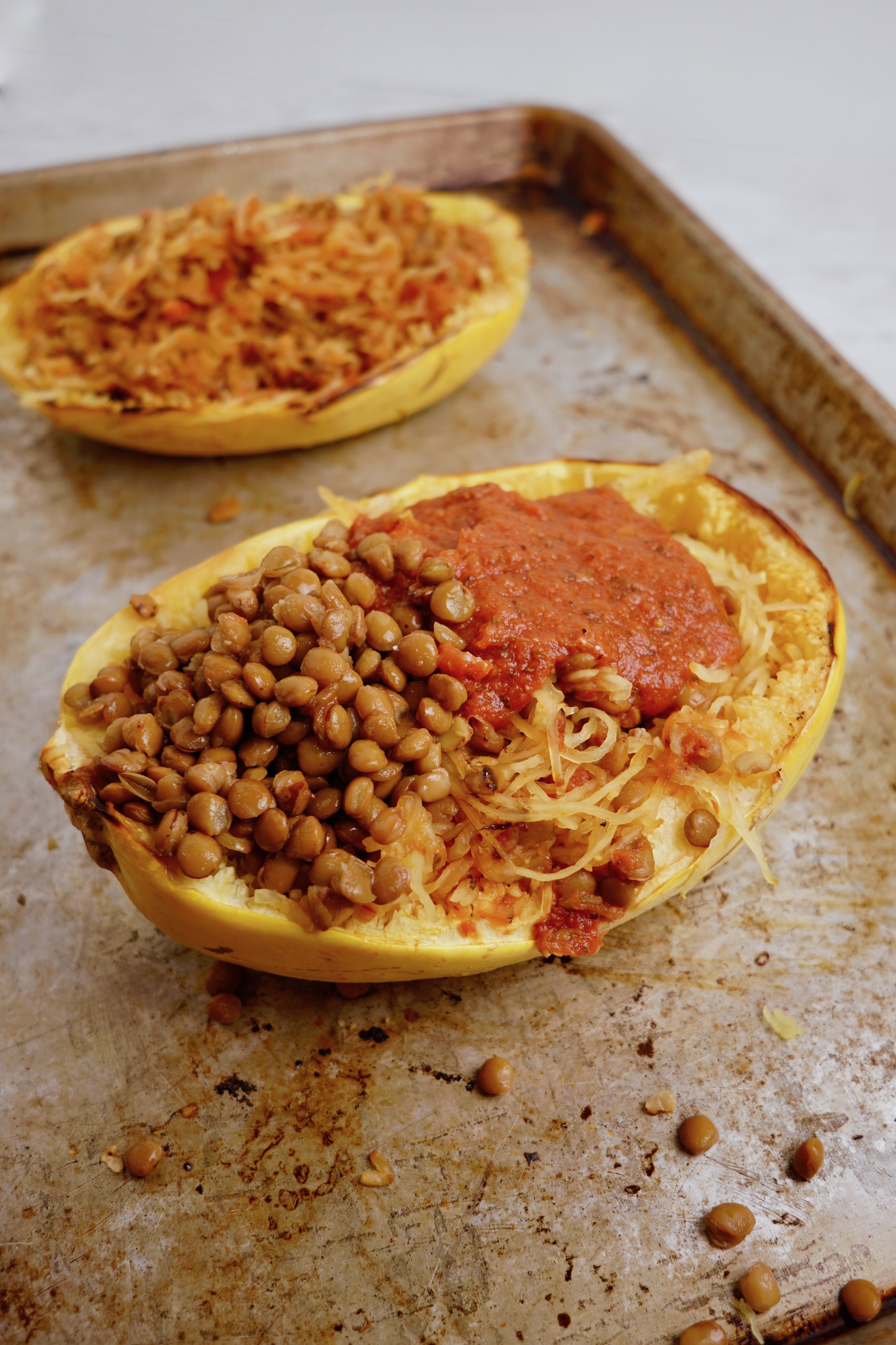 spaghetti squash boats with vegan ricotta