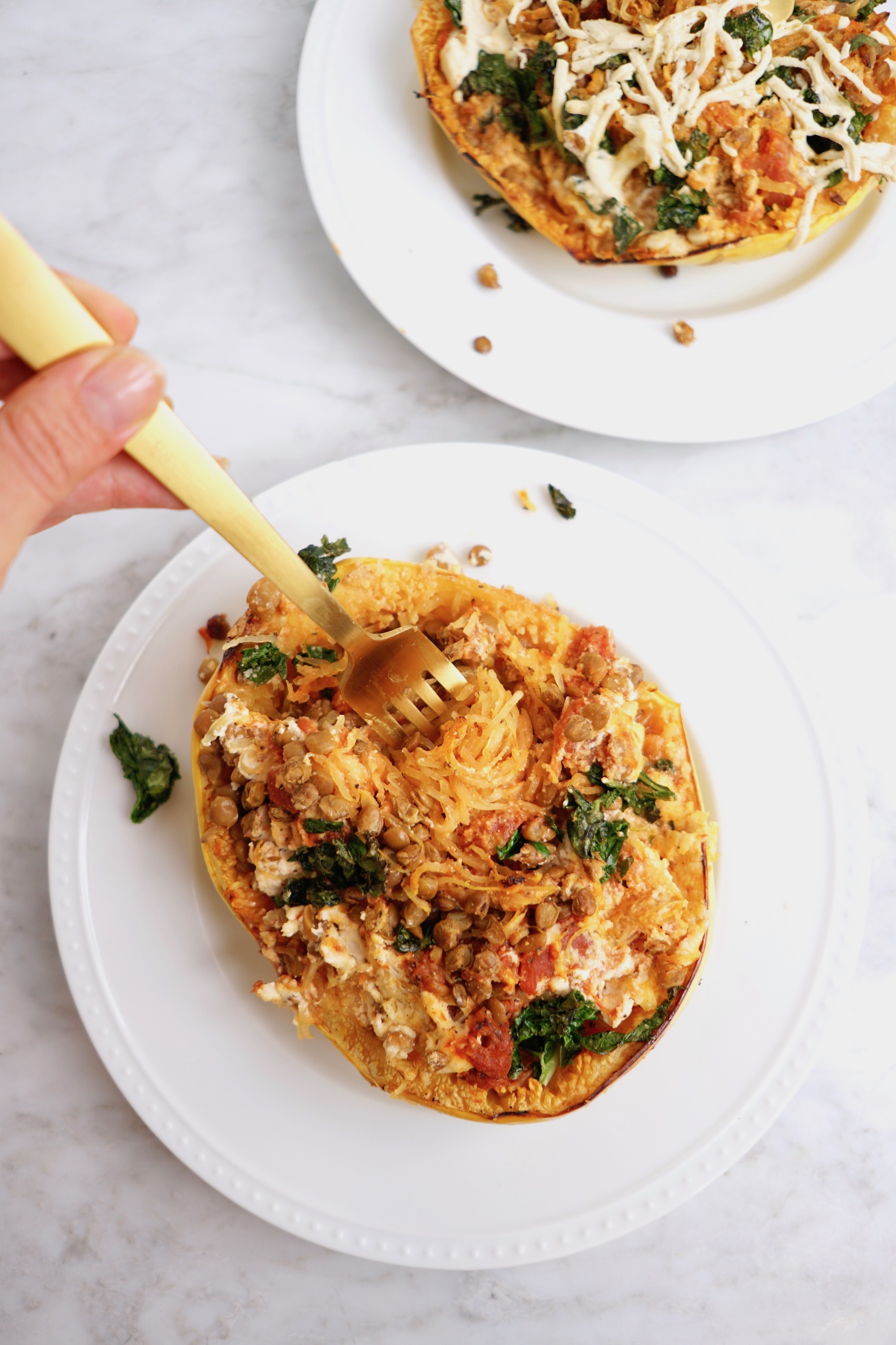 spaghetti squash boats with vegan ricotta