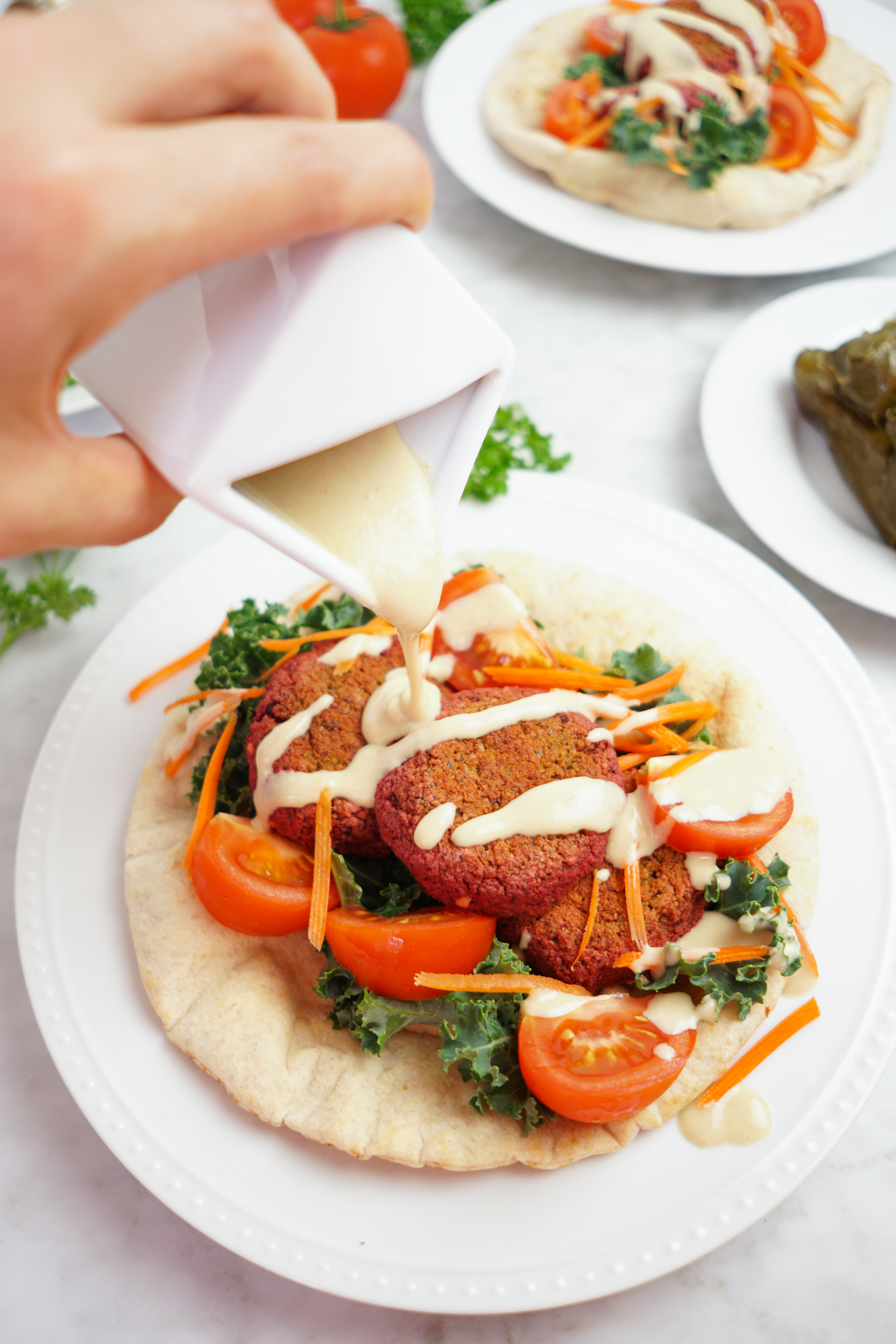 Baked Red Lentil Falafels with Lemon Tahini Sauce