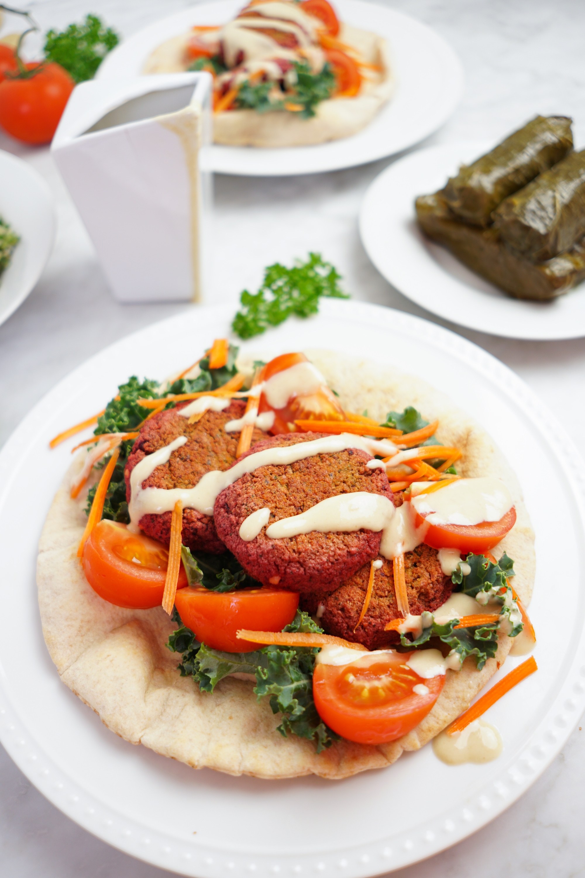 Lemon Tahini Sauce on Baked Falafels