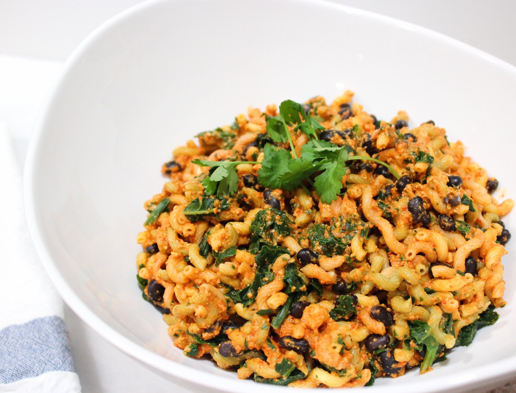black bean pasta and romesco sauce