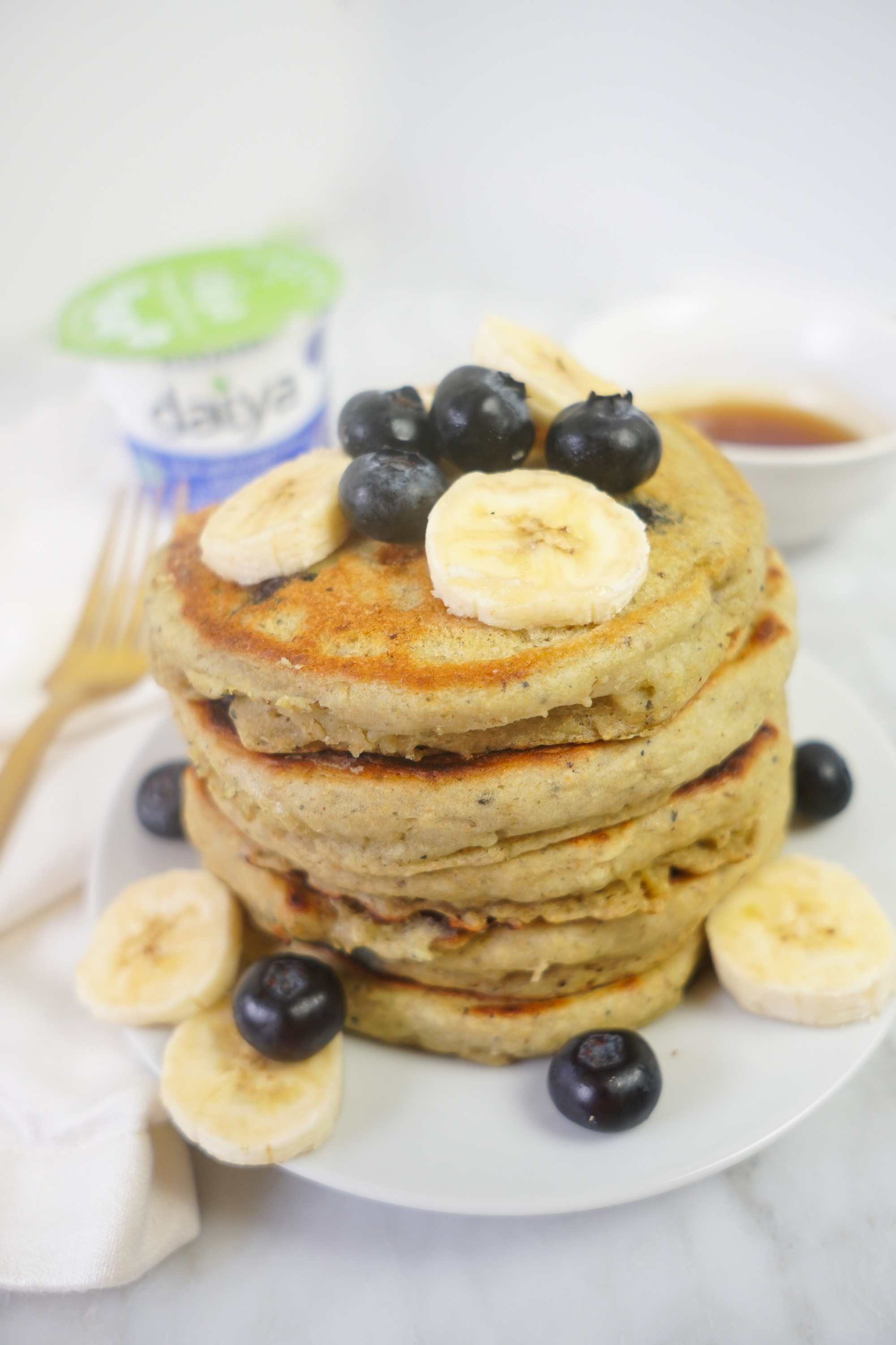 blueberry vegan yogurt pancakes