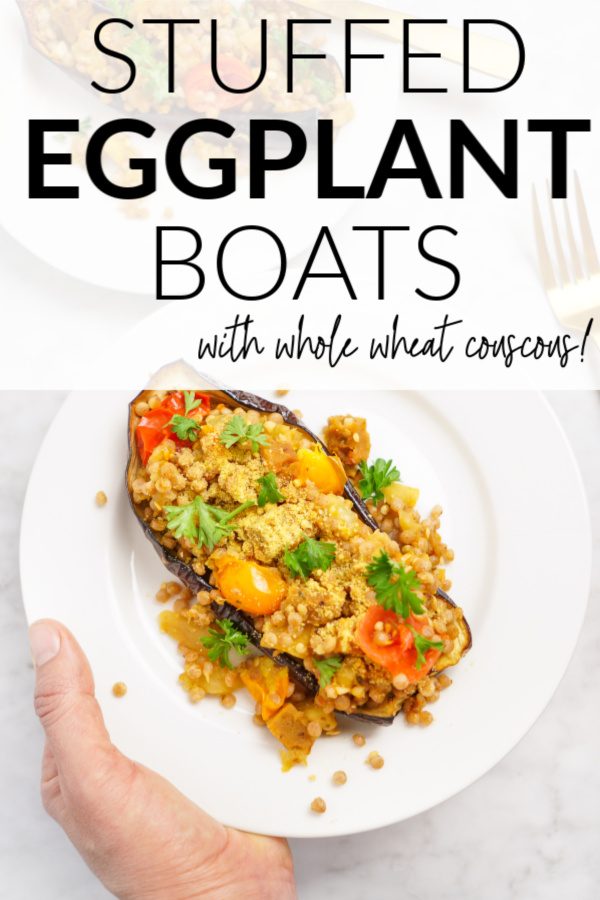 savory stuffed eggplant boats with whole wheat couscous