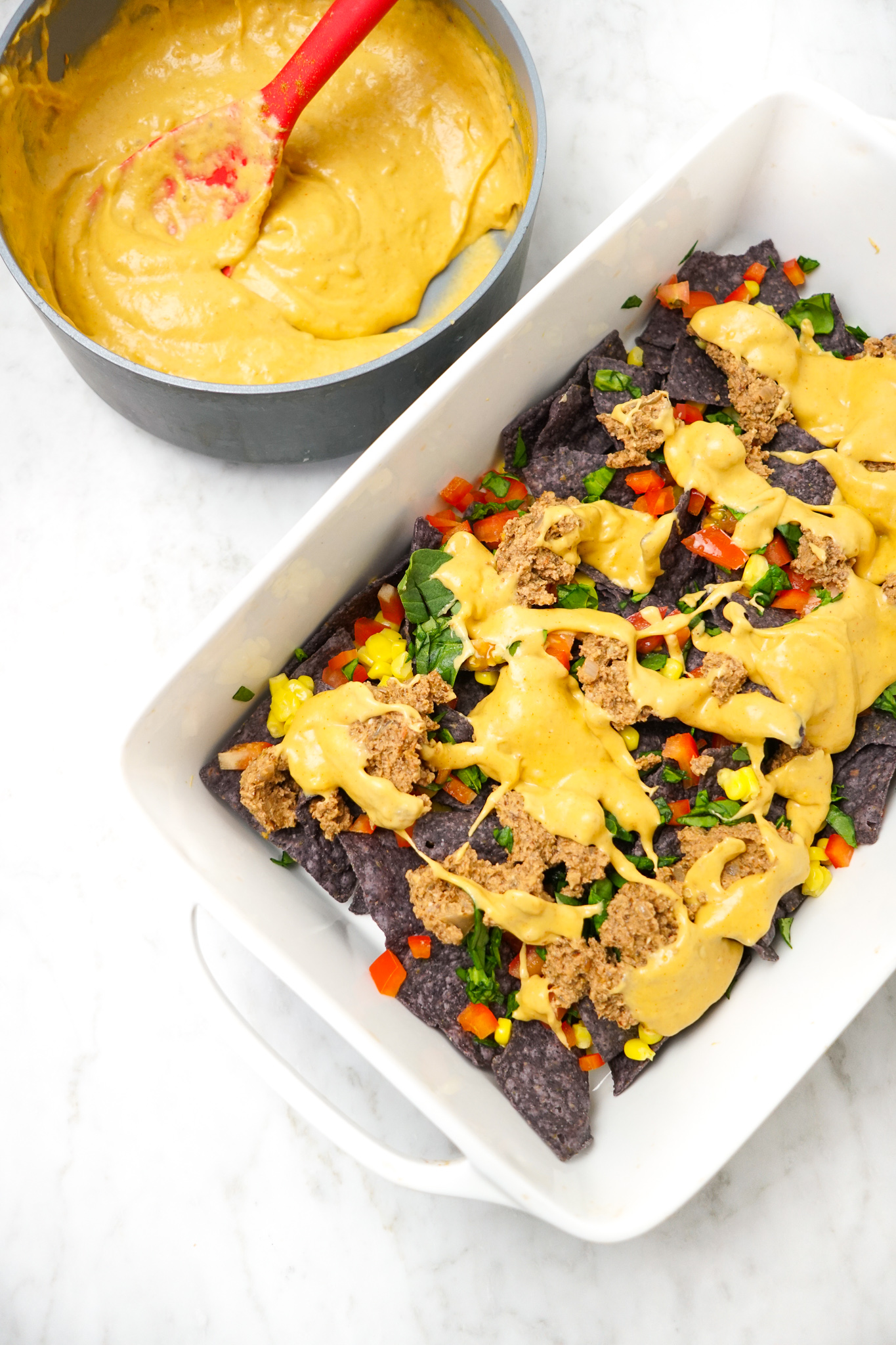vegan nachos before baked
