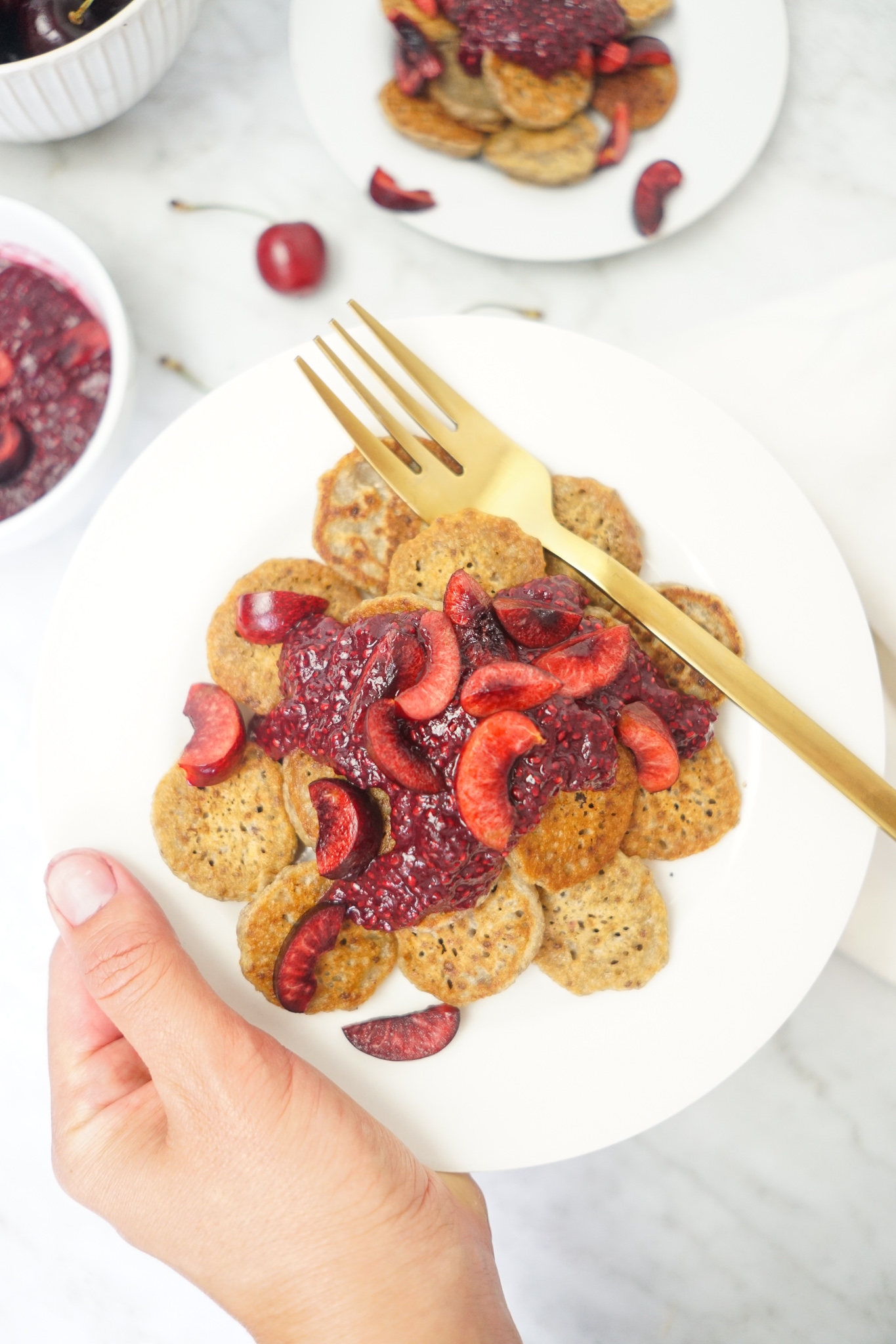 mini pancakes plated