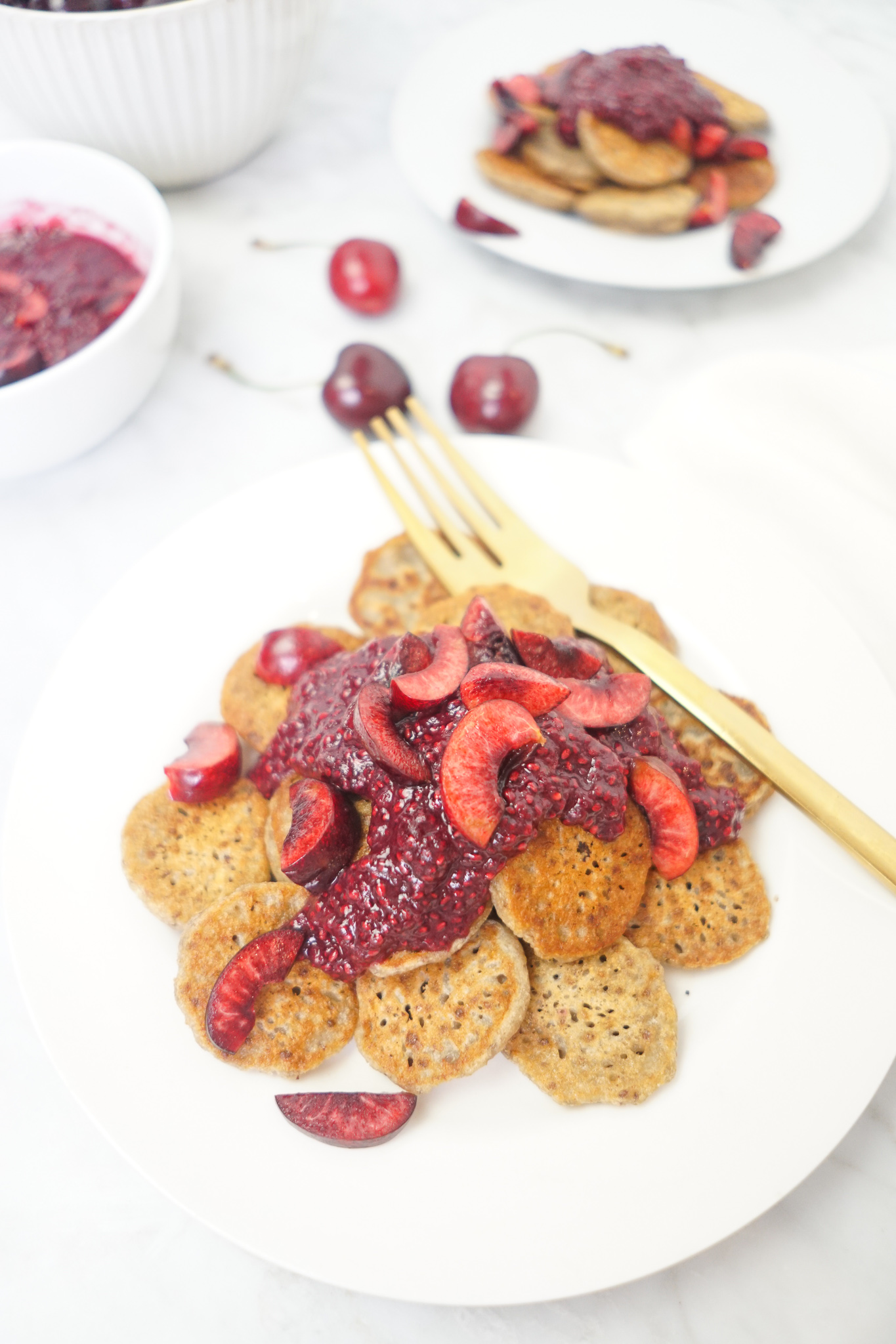 cherry sauce on pancakes