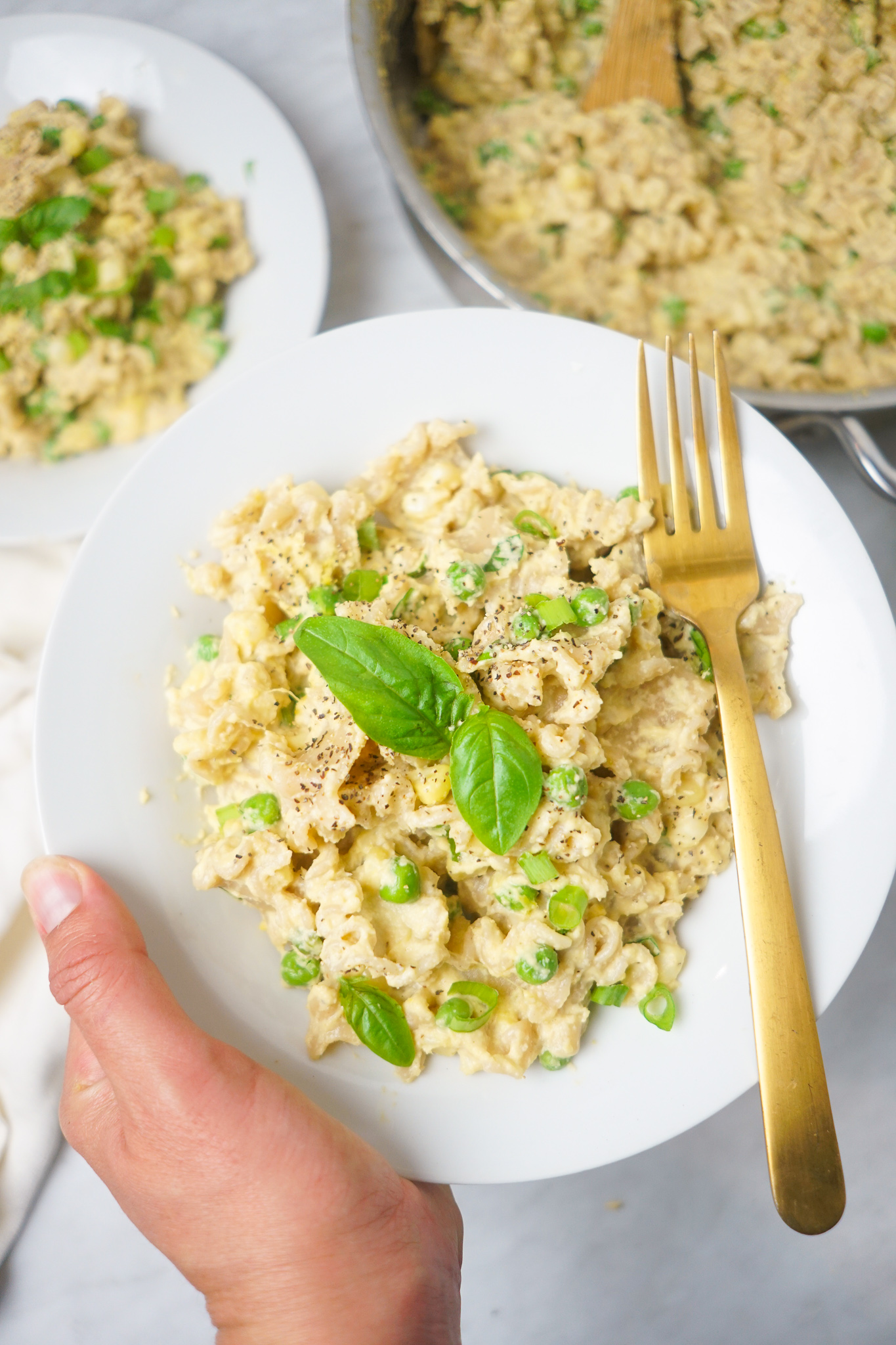 creamy corn pasta with basil